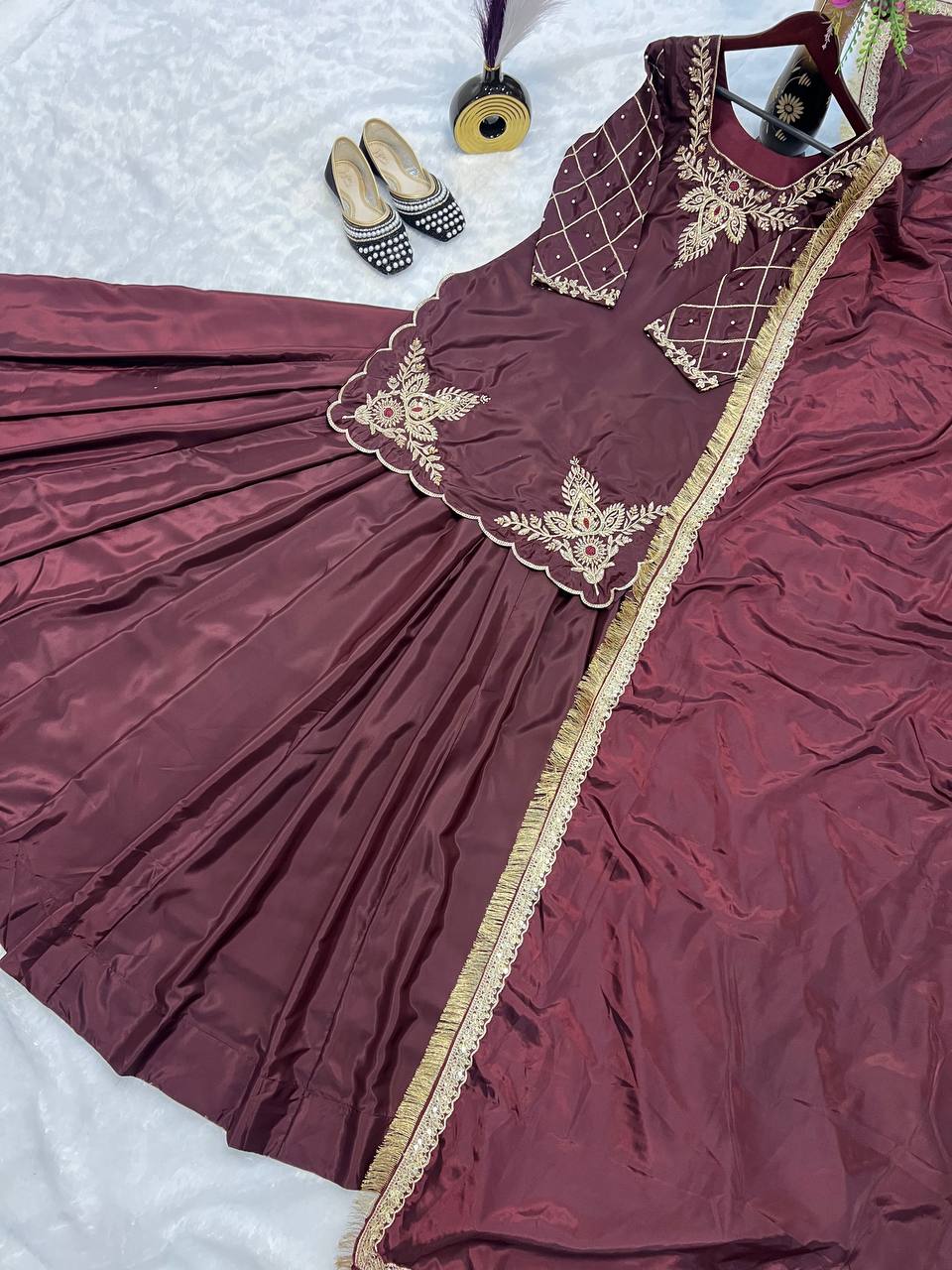 Deep Maroon Heritage Flared Silhouette